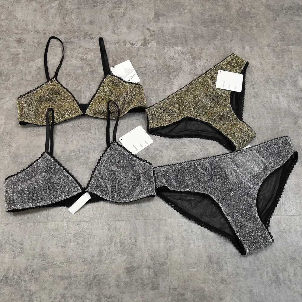Wriufred Comfortable Bra Sets Temptation Wild Triangle Cup Underwear Gold Sliver Ultra thin Sexy Lingerie SetsXJ241205