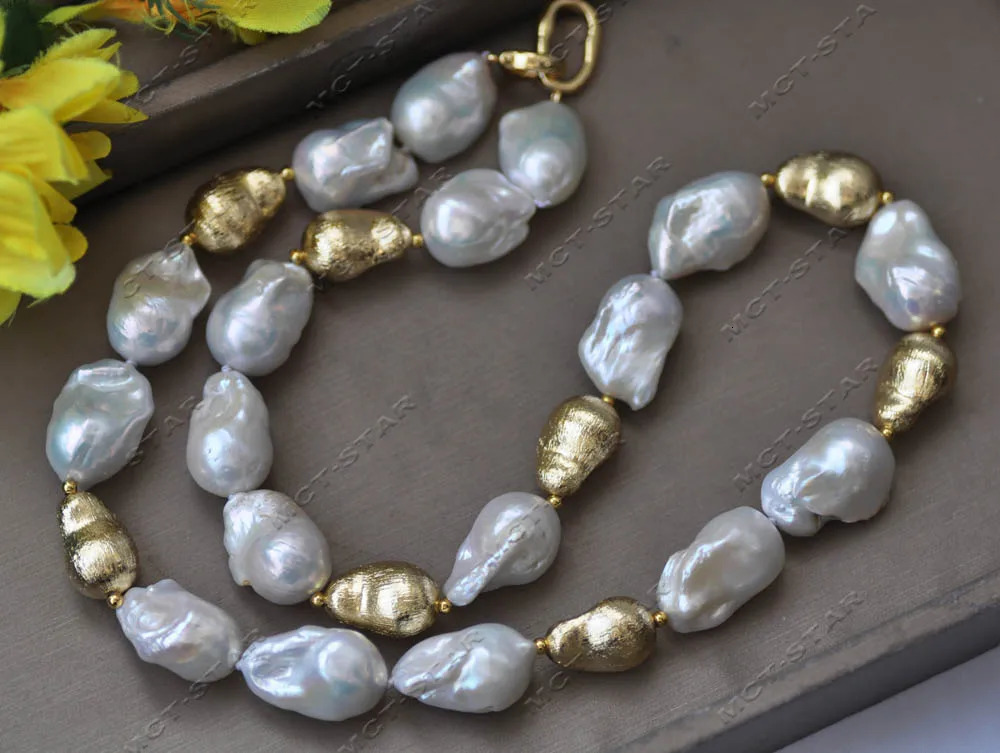 Z13124 Set 24mm White Baroque Keshi Rebirth Pearl Gold Plated Peasecod Necklace Bracelet Earrings 241205