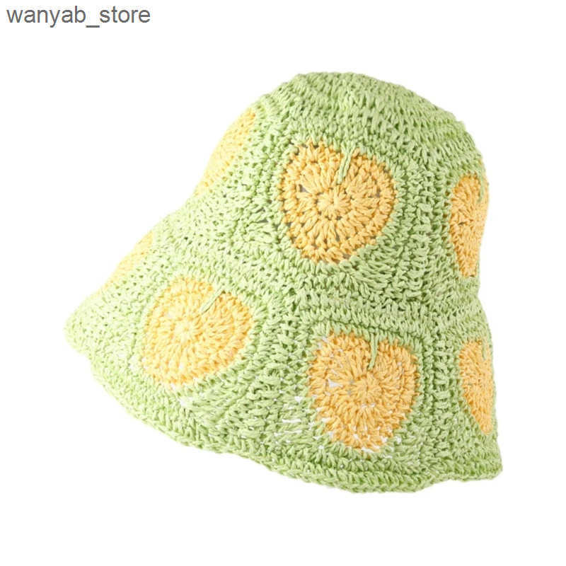 Cloches Western style straw hat hand woven retro heart-shaped colorful L240910 L0910