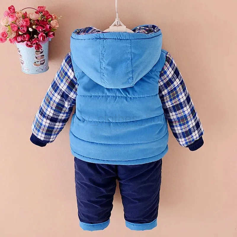 2021 Winter Autumn Kids Thicken Sets Baby Boys Plus Velvet Hoddies Coat+Pants Two Piece Suit Cotton Childrens Kids ClothesXJ241205