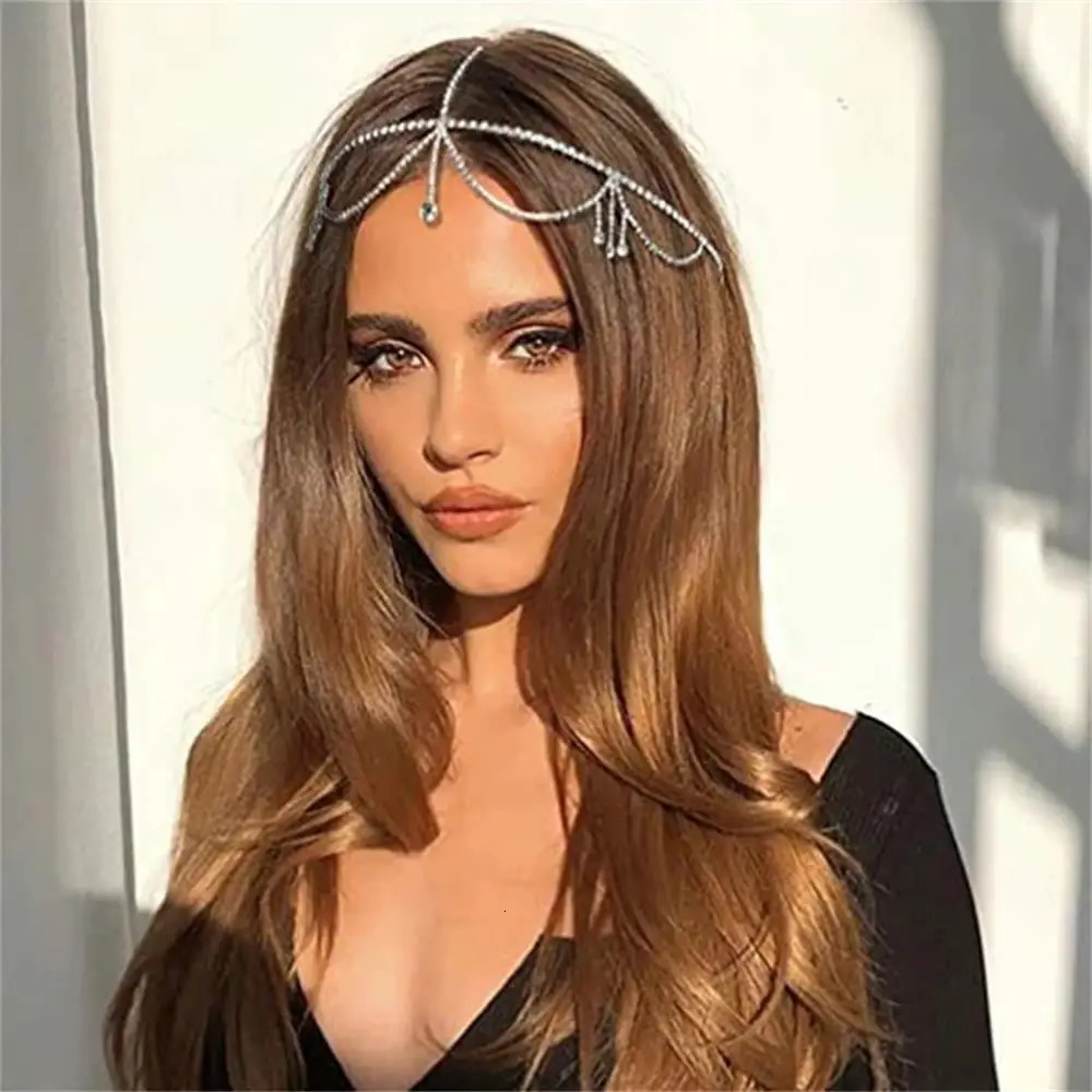 Simple Hair Chain Band Accessories for Women Party Crystal Headpiece Bridal Forehead Jewelry Tiara Fringe Headdress 241122