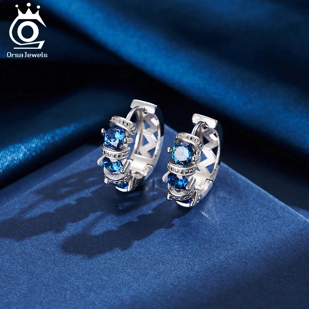 ORSA JEWELS Fashion Created Sapphire Hoop Earrings for Women 925 sterling silver rhodium Hoop Earrings handmade jewelry LZE48 241205