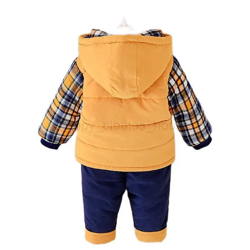 2021 Winter Autumn Kids Thicken Sets Baby Boys Plus Velvet Hoddies Coat+Pants Two Piece Suit Cotton Childrens Kids ClothesXJ241205