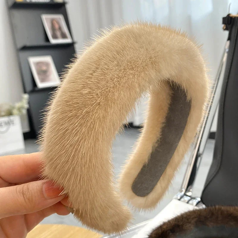 Womens Winter 100% Genuine Mink Headbands High Quality Genuine Fur Headbands Womens Fashion Hairbands Fur Gifts 241205