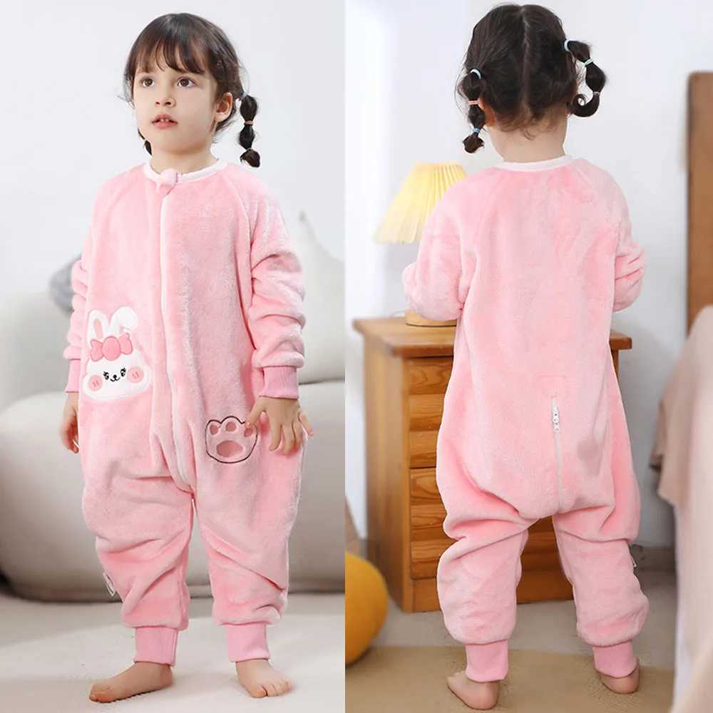 Pajamas Kids Onesie Boys Girls Long Sleeve Flannel Pajamas Children Winter Cartoon Pyjama Baby Sleepwear 1-6 Years Sleeping Bag H241205