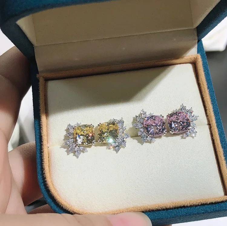 Solid 14K White Gold AU585 White Gold PT950 Fat Square Earrings Fashion Earrings Womens Earrings 241205