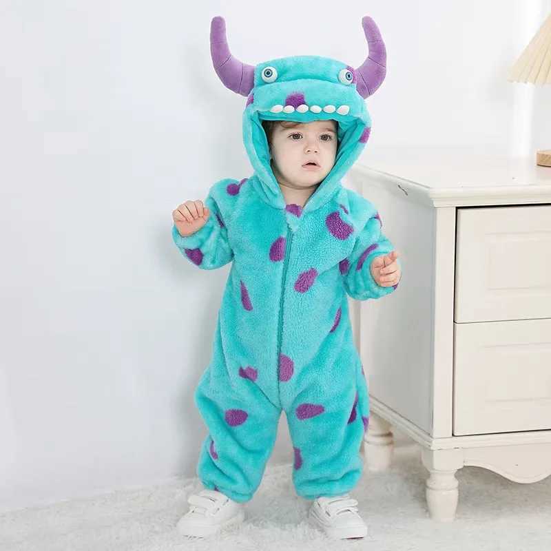 Pajamas Kids Sully Onesie Flannel Pajamas for Children Kigurumi One-piece Pyjamas Halloween Cosplay Costume H241205