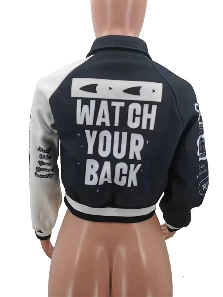 Fashion Baseball Buttons Fall Jackets For Women Crop Tops Jackets Coats Varsity Bomber Long Sleeve Print Green Black Jacket 241205