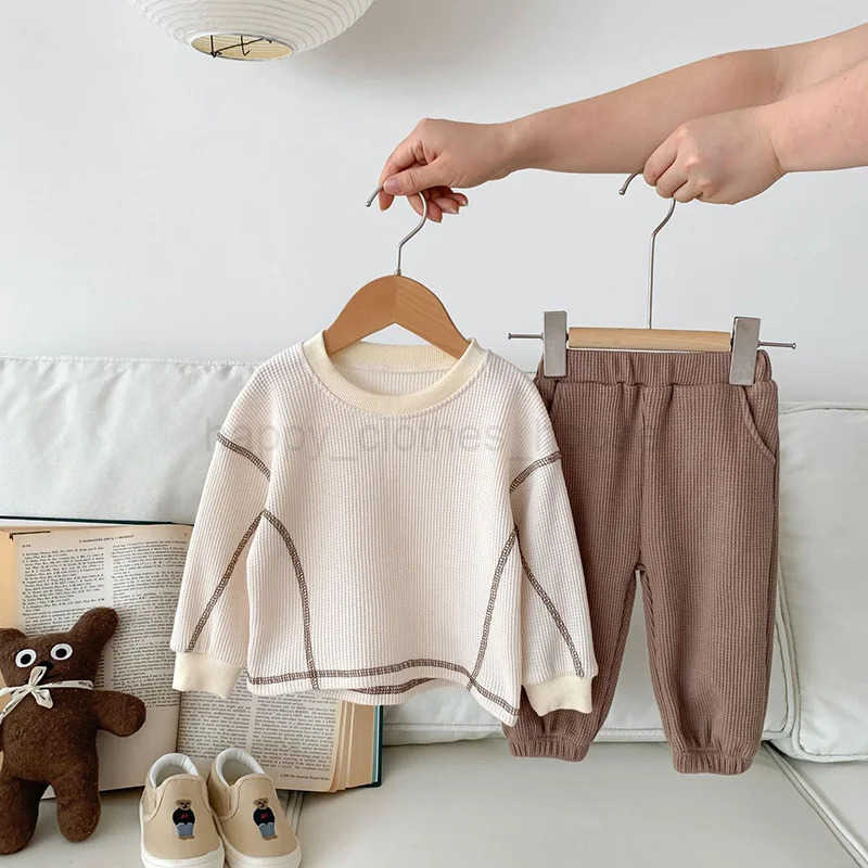 MILANCEL Spring Designer Kids Baby Clothes Casual Boys Suit Cool Infant Blouse And Pants2 PCs Waffle Clothing Set OutfitsXJ241205