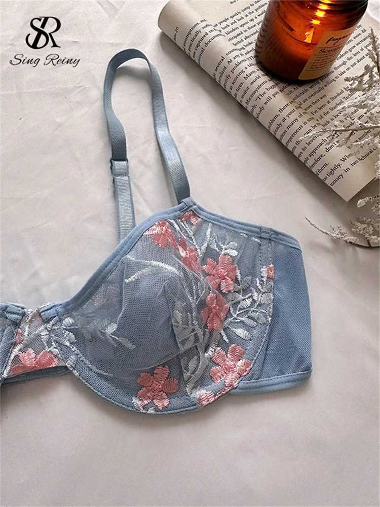 SINGREINY Thin Sexy Bra Briefs Sets Women Sensual Floral Embroidery Lace Lingerie 2024 Fashion Mesh Transparent Underwear SuitsXJ241205