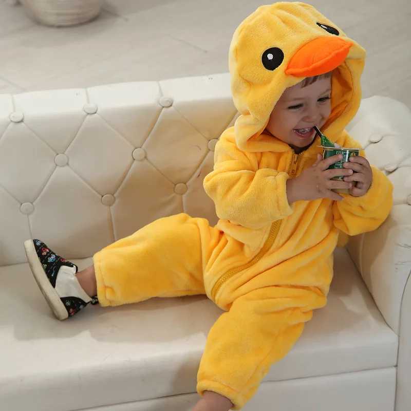 Pajamas Lemurpapa Kigurumis Duck Baby Bodysuits Boys Girls Anime Onesie Cosplay Costume Baby Romper Infant Soft Flannel Halloween 0-3Y H241205