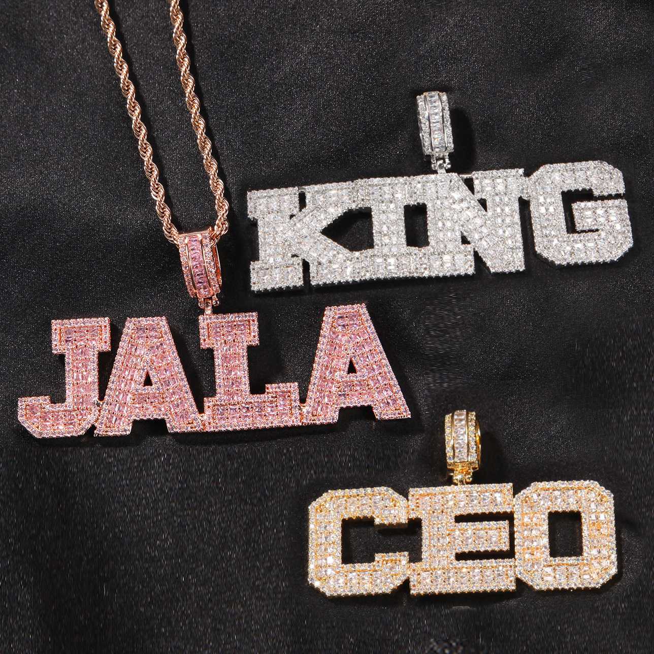 Top Quality Square Cubic Zirconiaium Custom Name Letter Pendant With Copper Inlaid Cubic Zirconia DIY Initial Letters Necklace Full Diamond Jewelry Co