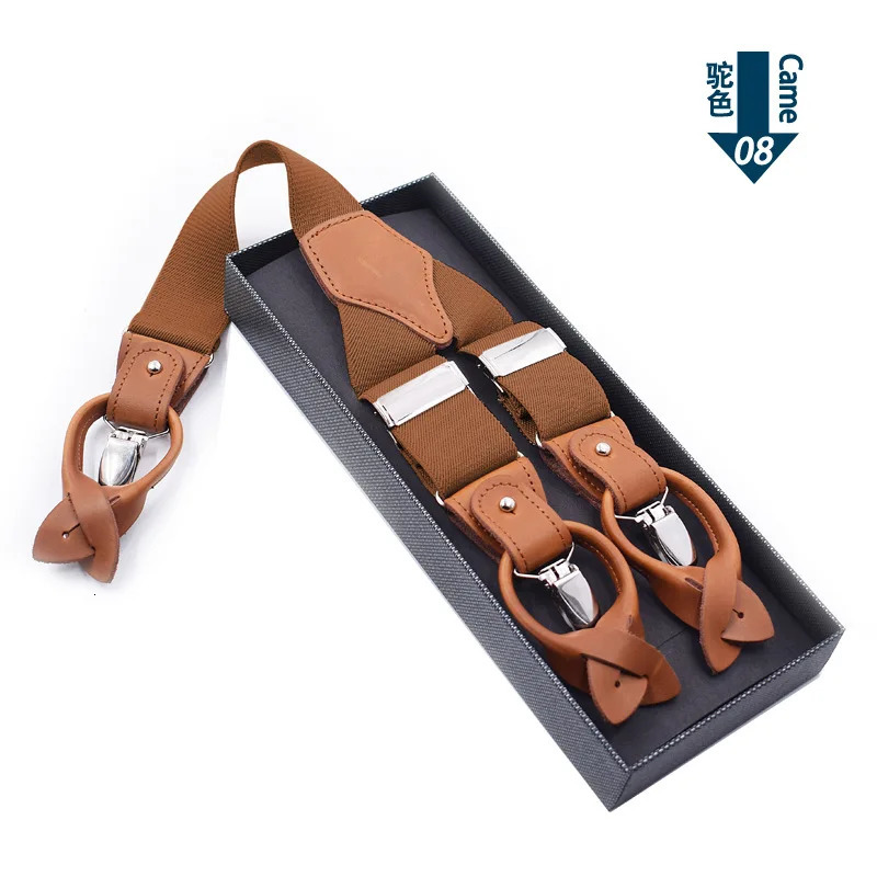 35X125 6 Clips Genuine Leather Men Suspenders Male Casual Suspensorio Buttonend Trousers Strap Jockstrap Hombre Suspensorios 241122