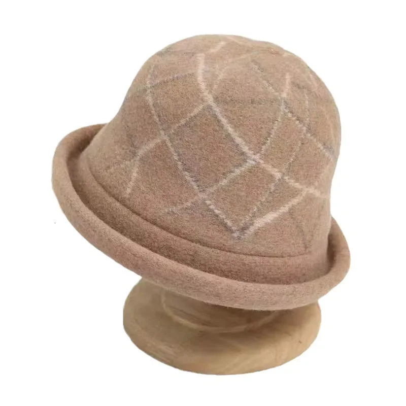 Retro style beige womens wool hat upturned ribbon closed Fedora hat womens winter hat blower church hat 241205
