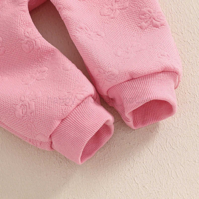 Pudcoco Toddler Baby Girl Fall Outfits Bow Jacquard Long Sleeve Crew Neck Tops with Elastic Waist Long Pants 2 Pcs Set 0-3TXJ241205