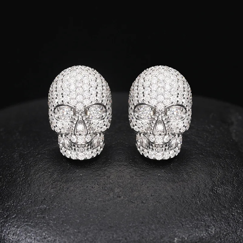 1 pair of S925 pure silver skeleton screw studs mens shiny ice earrings hip-hop rap singer jewelry gifts 241205