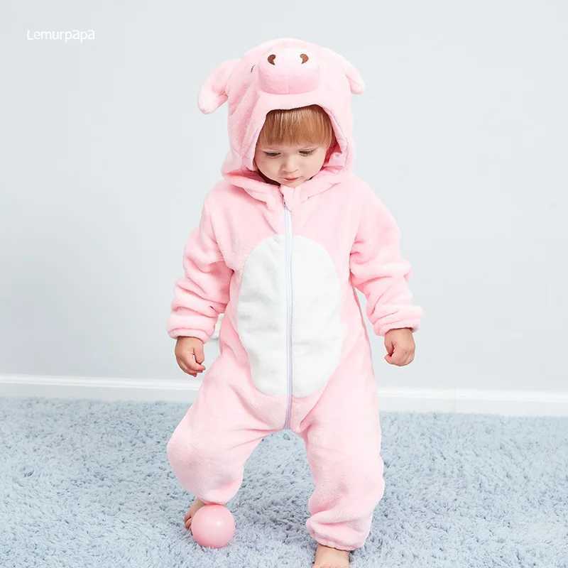 Pajamas Pig Romper Baby Warm Jumpsuit Boys Girls Winter Outfit Toddlers Halloween Animal Suit Funny Onesie Festival Party Bebe Clothes H241205