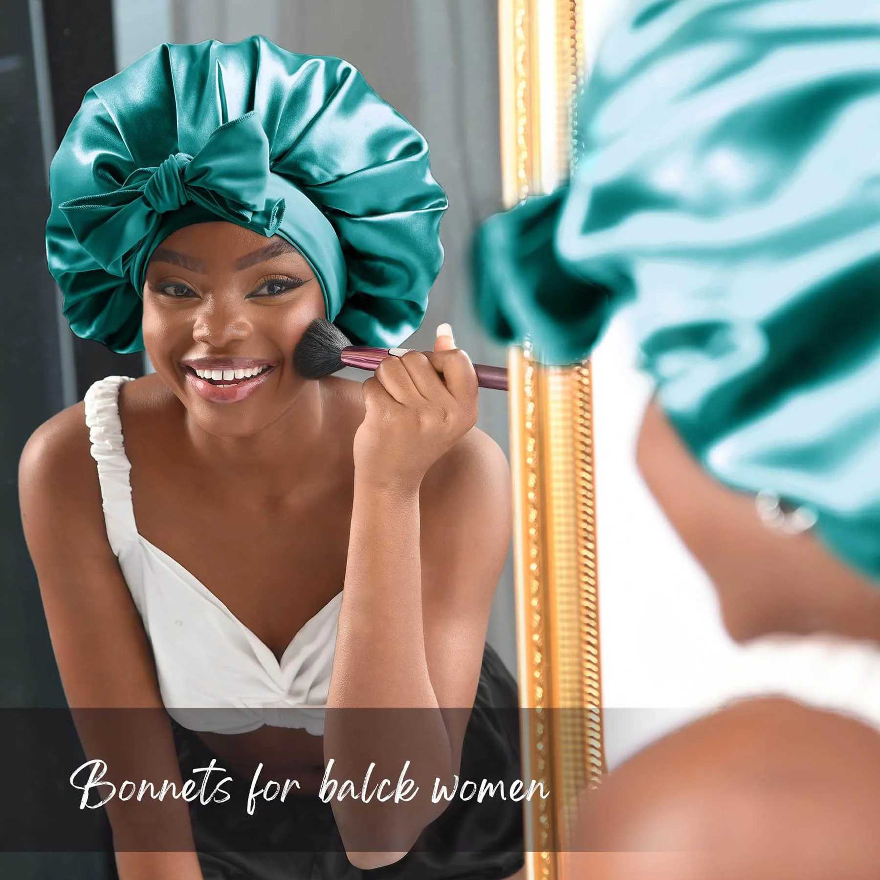 Silk Satin Bonnets for Sleeping Elastic Wide Band Silk Hair wr Bonnets Silk Sleeping C for Curly Hair Long Hair Women MenXJ241205