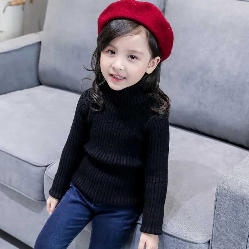 Baby Girl Winter Turtle Neck Knitted Sweater 2024 Autumn Children Boys Pulling Children Knitted W241205