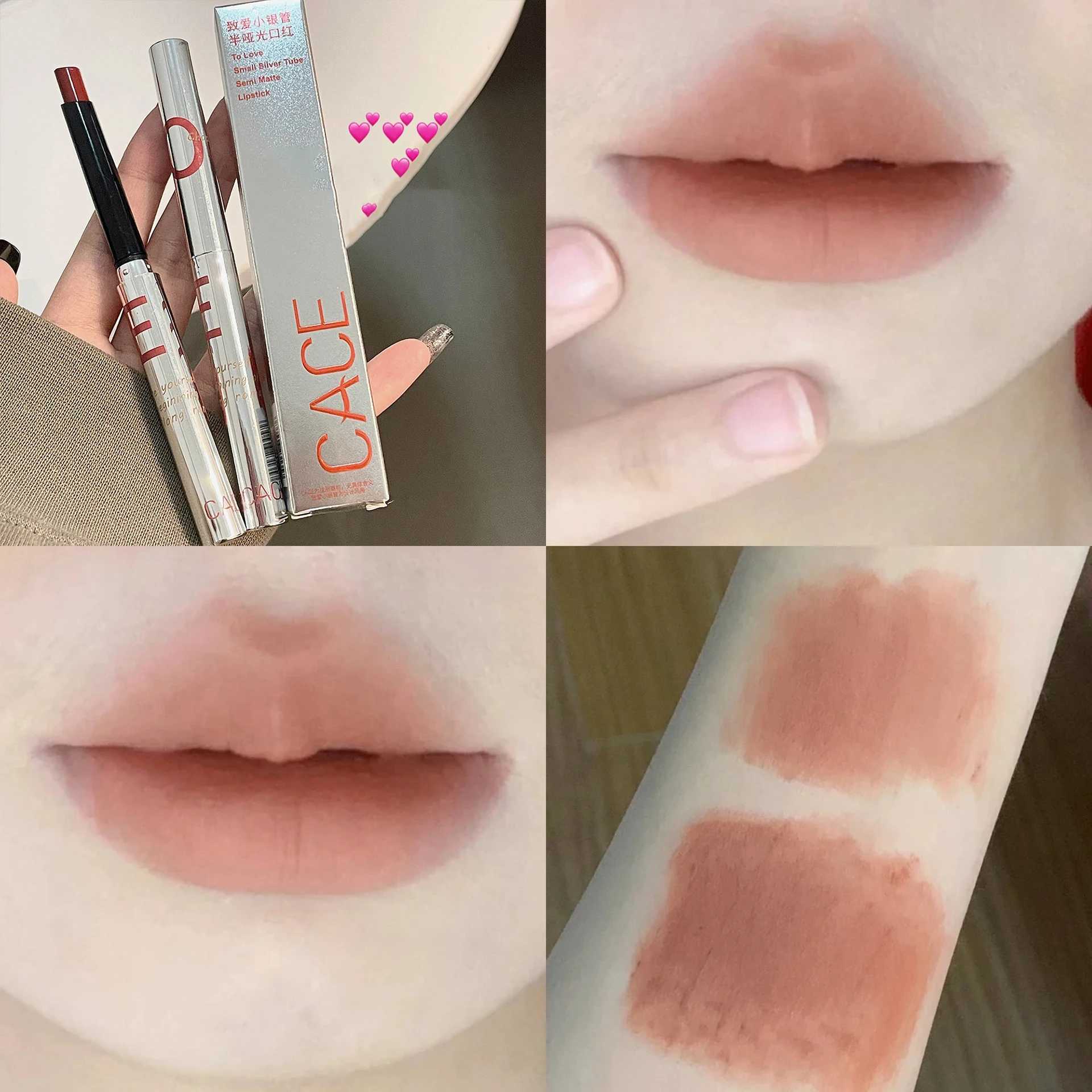 Retro Rose Lipstick Matte Moisturizing Waterproof Sexy Red Lip Tint Pigmnet Fog Lip Mud Lip Balm Slim Tube Lips Makeup CosmeticXJ241205