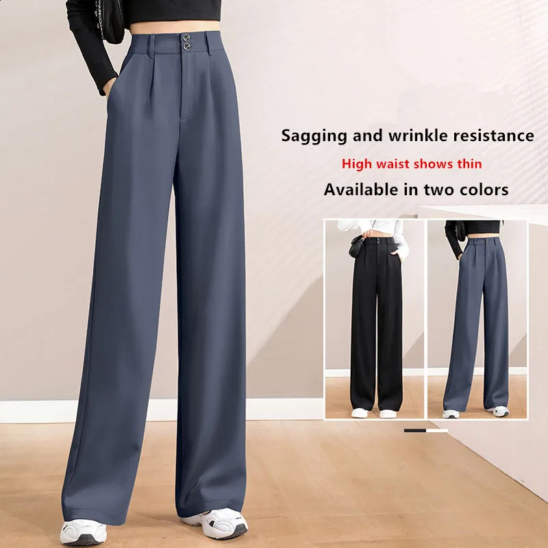 WomenS Style High Waist Draping Loose Casual Straight Leg Floor Length Trousers Class Professional Wide Pants 241205Z