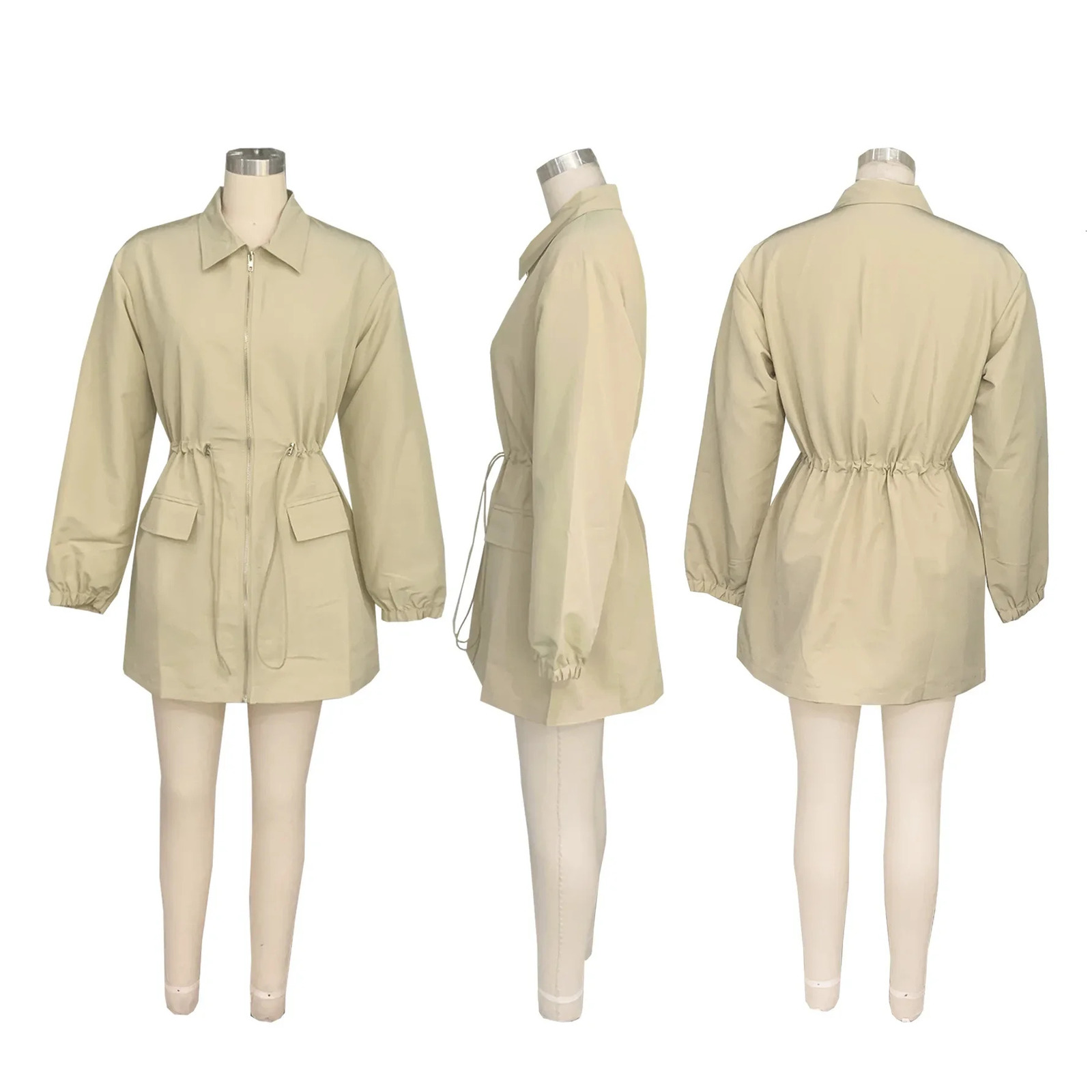 Elegant Womens Short Dress Long Sleeve Zipper Pockets Drawstring Plain Loose Dress Fall Winter Casual Cargo Dress for Women 241204