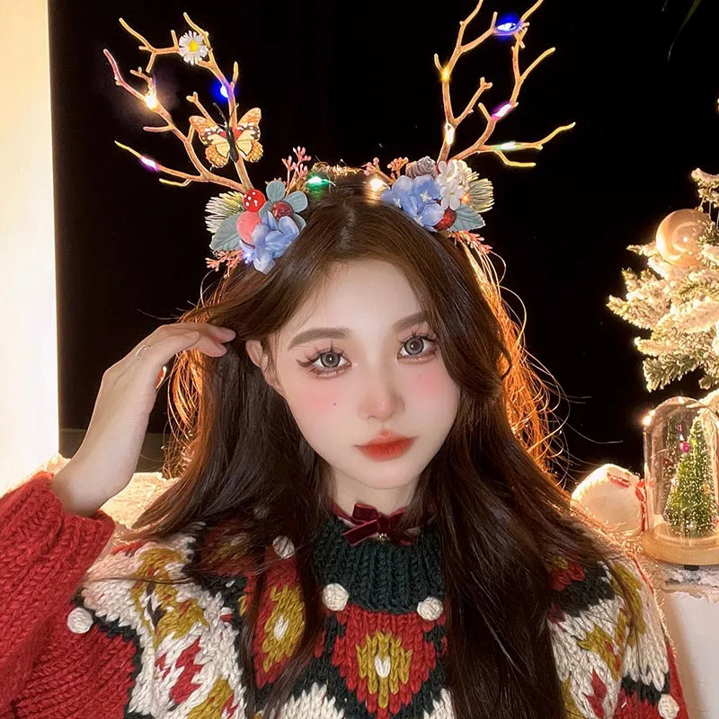Christmas Shining Antlers Headwear Festive Atmosphere Childrens Night Party Bar Role Playing Luminous Decoration Headbands 241205