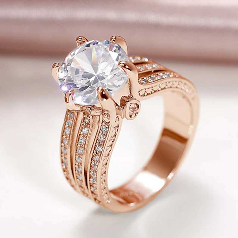 Huitan Luxury Tren Womens Engagement Ring Tri color Metal Pink/White Cubic Zirconia Ring Wholesale Hot Jewelry W241205