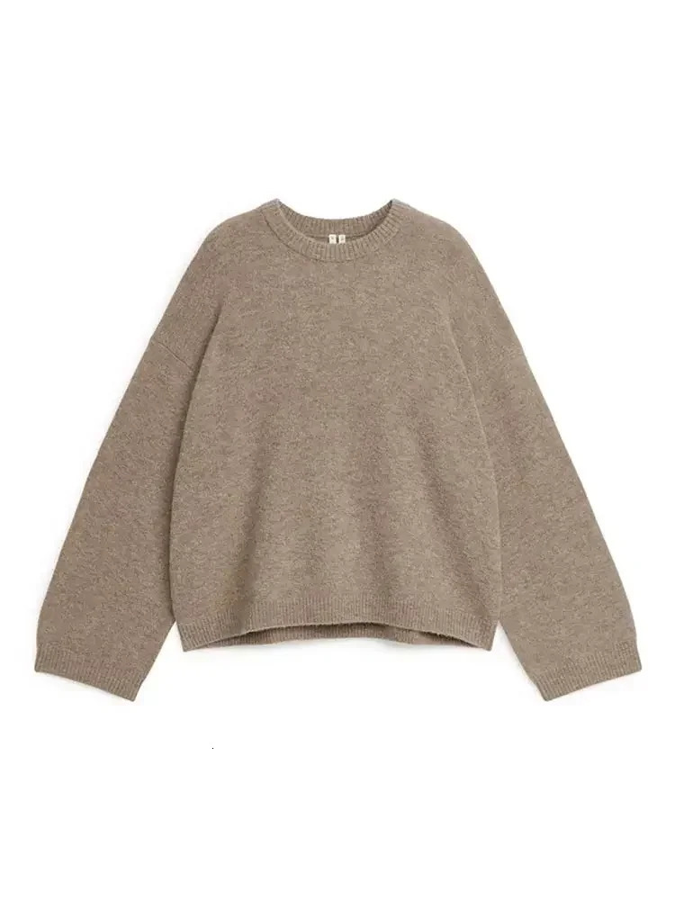 Brown Casual Round Neck Knitted Pullover Women Fashion Long Sleeve Loose Short Sweater 2024 Autumn Lady Street Knit Tops 241204