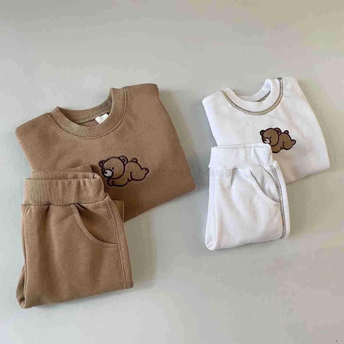2PCS Autumn Newborn Baby Clothes Boys Girls Long Sleeve Pullover+Pants Little Bear Embroidery Sweatshirt Casual Set Infant SuitXJ241205