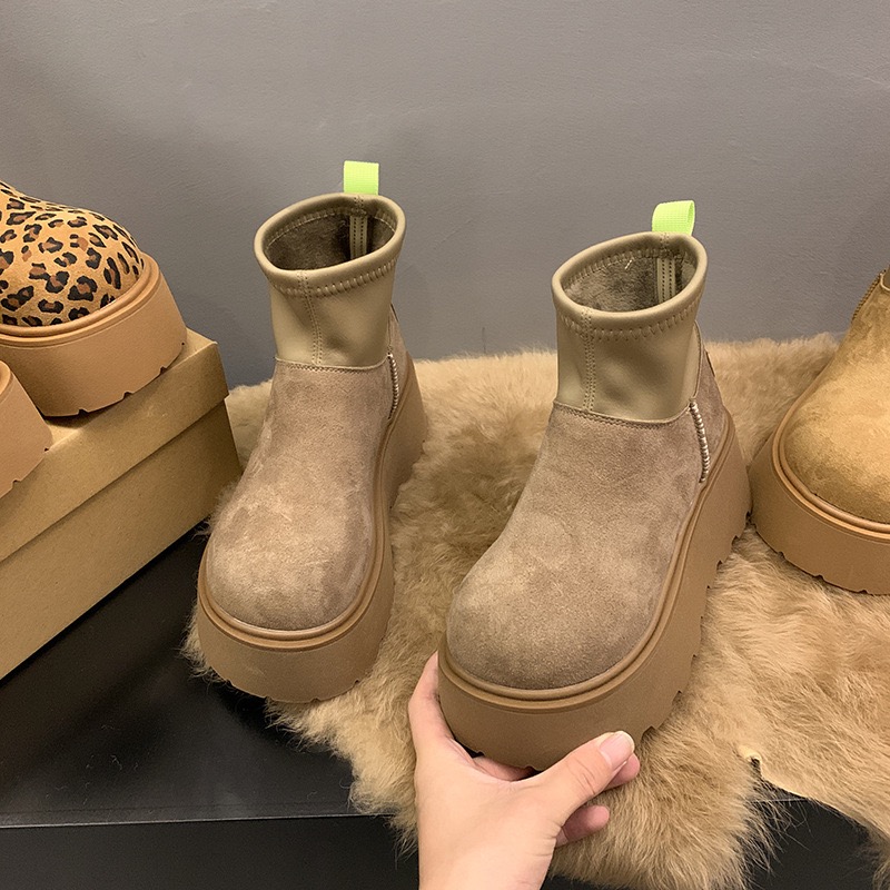 Platform Ankle Snow Boots Women Suede Cotton Shoes High Heels Winter Plush Warm Trend Casual Goth Botas