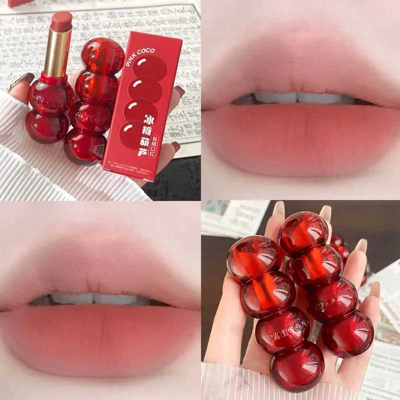 Bingtanghulu Velvet Matte Lipstick Light Pink Soft Fog Lipgloss Non-stick Cup Sexy Hawthorn Red Lip Tint Lip Glaze Korean MakeupXJ241205