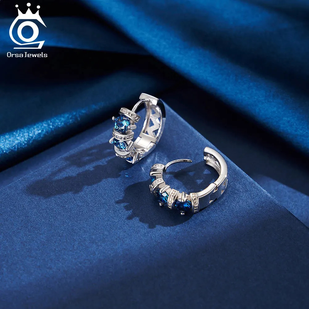 ORSA JEWELS Fashion Created Sapphire Hoop Earrings for Women 925 sterling silver rhodium Hoop Earrings handmade jewelry LZE48 241205