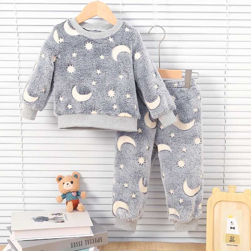 Pajamas Baby Boys Autumn/Winter Plush Night Fluorescent Home Fur Warm Pajama Set Fashionable and Comfortable Child Accessories H241205W80T