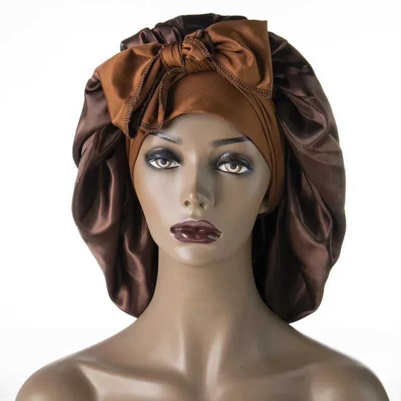 Soft Women Nightc Nuit Silk Sleeping Night C Bonnets Spandex Wide Stretchy Band Long Tail Bonnet Satin Sleeping CXJ241205