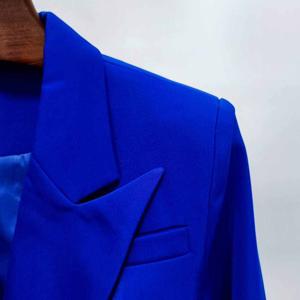 Classic Ladies Career Jacket Slim Fitting Double Breasted Lapel Blazer Royal Blue S-5Xl