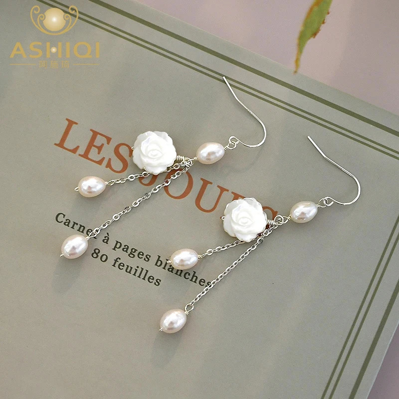 ASHIQI Natural Shell Flower Earrings 925 Pure Silver Womens Wedding Engagement Party Jewelry 241205