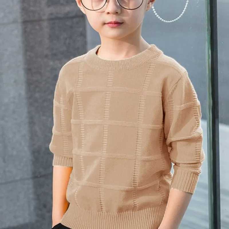 Boys autumn new round neck long sleeved solid color lace shirt casual childrens clothing sweater top W241205