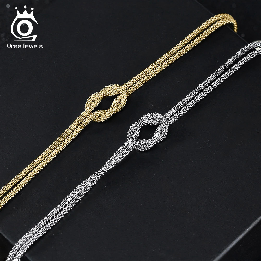 ORSA JEWELS Classic 14K Gold Double Layer Corn Chain Bracelet Fashion 925 Sterling Silver for Women Party Jewelry SB196 241122