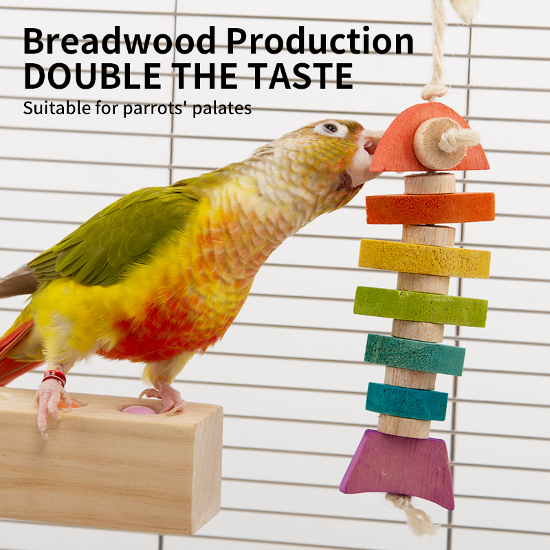 Bird Wooden Block Chewing Toy Wood Bird Perch Parrot Foraging Toy Parrot Puzzle Toys for Conures Parakeets Cockatiels Lovebirds African Grey Macaws Am