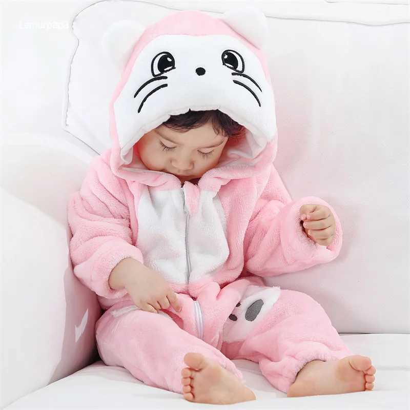 Pajamas Pink Cat Romper Baby Girls Pajama Toddlers Winter Outfit Halloween Animal Suit Onesie Festival Party Bebe Clothes Kigurumis H241205