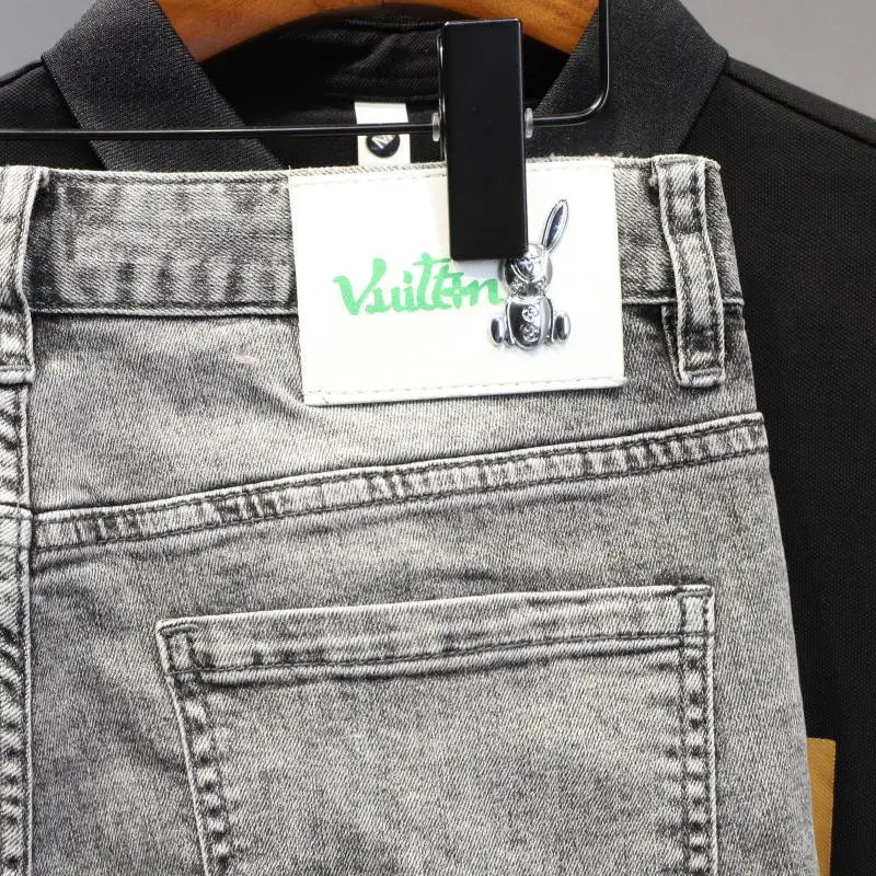 Korean Fashion Kpop Mens Casual Streetwear Boyfriend Denim Shorts with Rabbit Embroidery for Summer Grey Short Jeans 241205