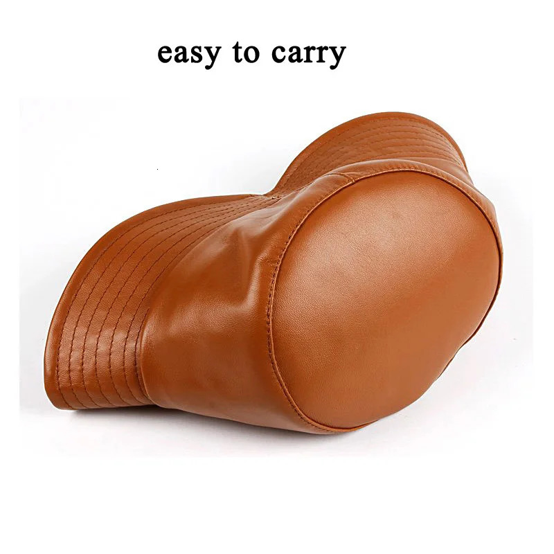 Spring/Winter Japanese unisex leather bucket hat mens/womens white/khaki fishermans hat easy to carry street hat 241205