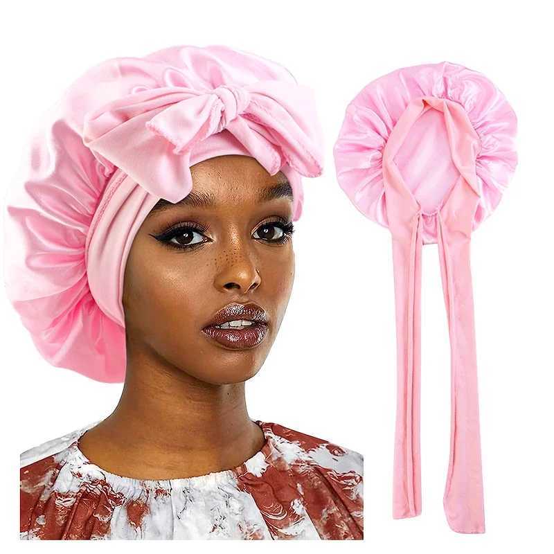 New Satin Sleeping C for Women Solid Wide Band Stretch Head Tie Silky Bonnet Edge Wr Nightc Hair Care Shower Head CoverXJ241205