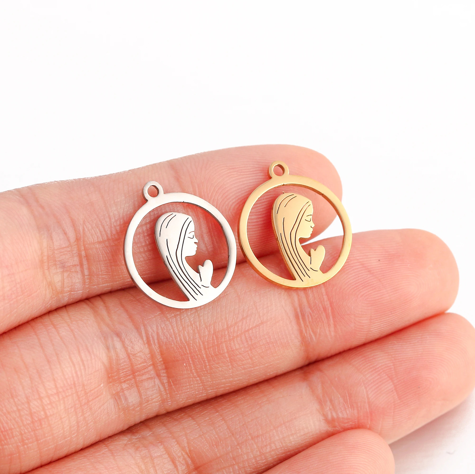 5PcsLot Stainless Steel Charms Virgin Mary Pendants Religious PVD Plated Hollow Small Charm to DIY Handmade Jewelry Supplies 241122