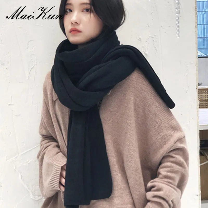 Maikun Thick Warm Womens Scarf Solid Color Womens Imitation Cashmere Black Scarf Winter Women Increase Ahawl 241205