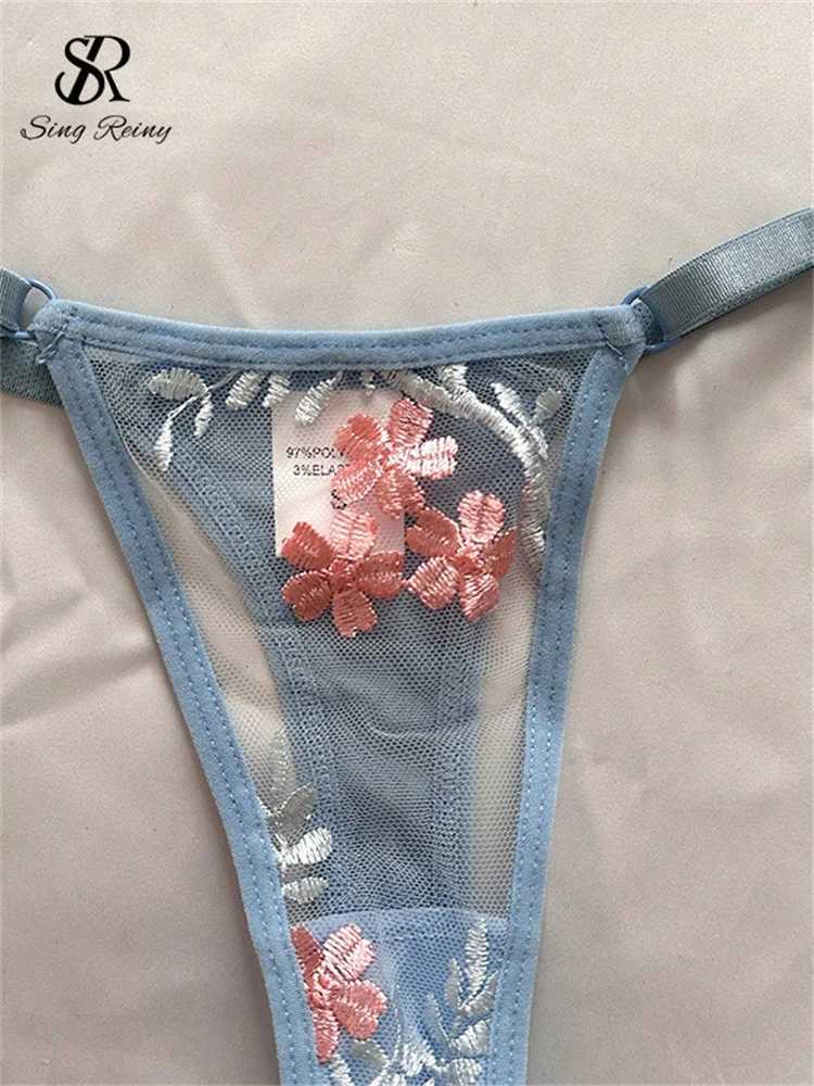 SINGREINY Thin Sexy Bra Briefs Sets Women Sensual Floral Embroidery Lace Lingerie 2024 Fashion Mesh Transparent Underwear SuitsXJ241205