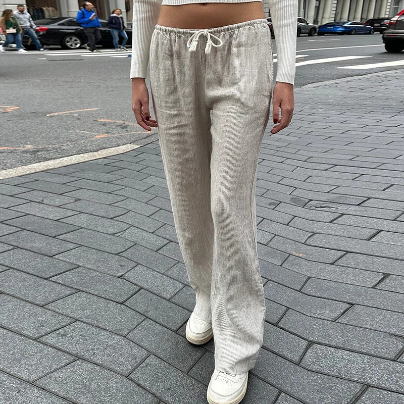 Comfy Loung Pants Streetwear Casual Tie Up Waist Wide Leg Trousers Y2K Vintage Striped Loose Pants Women Pajamas Sleepwear 241204