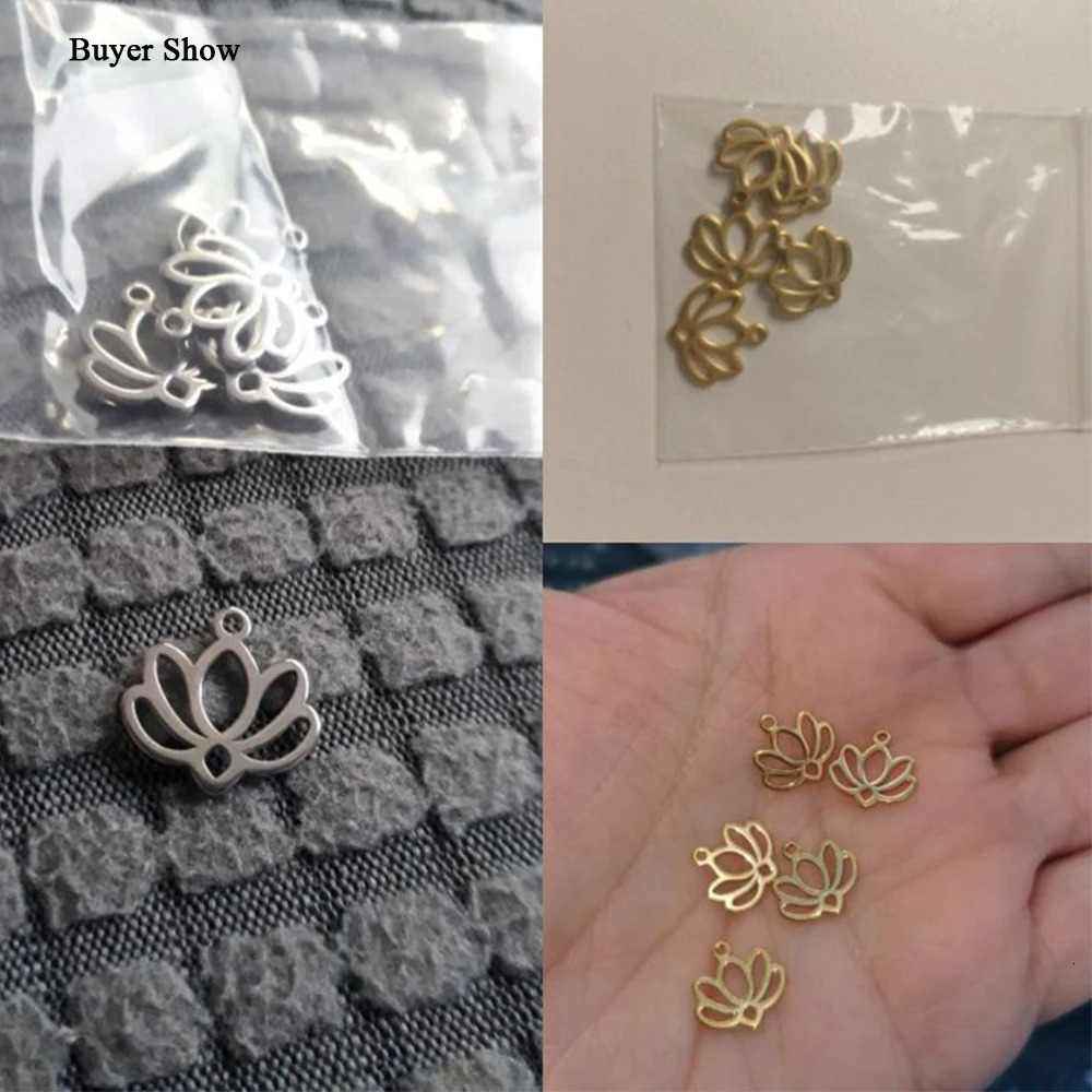 EUEAVAN 5pcs Mini Lotus Stainless Steel Charms Wholesales Necklace Bracelet Earrings Small Pendant Jewelry Making Accessories 241122