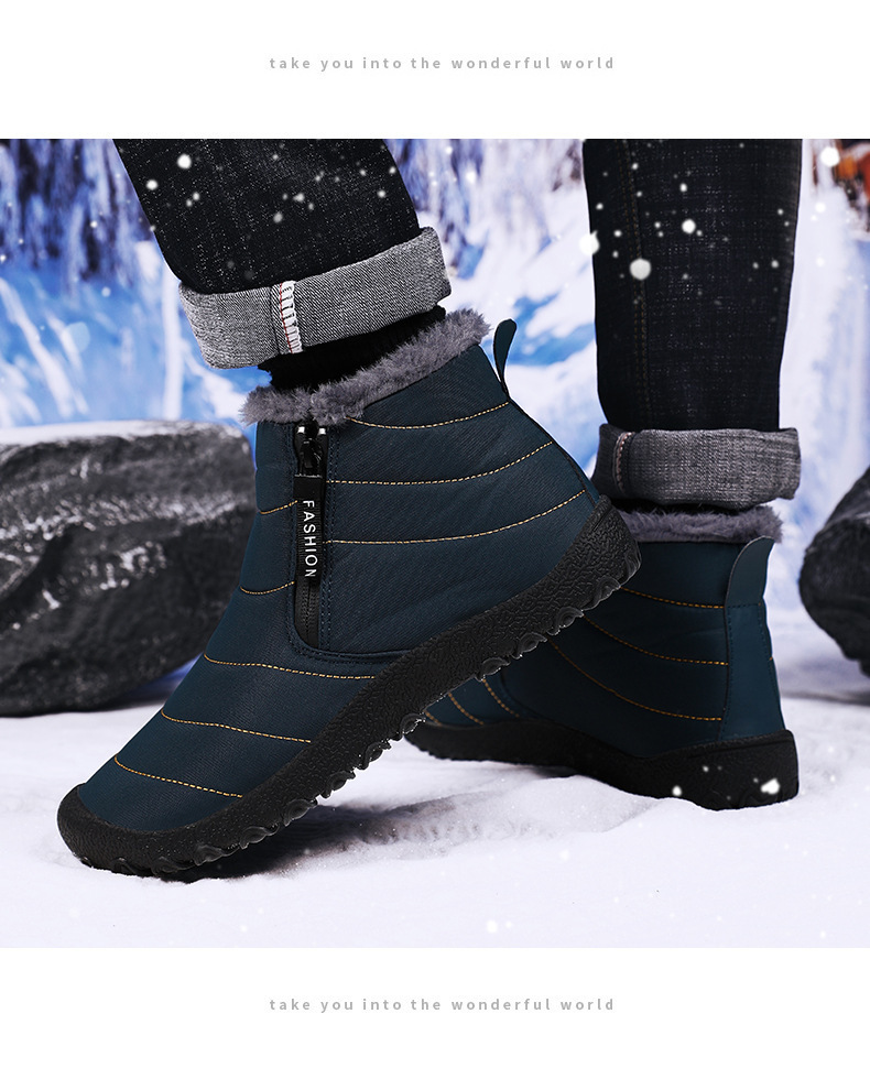 Cozy Men's Winter Snow Boots - Easy Zip, Non-Slip Ankle Protection For Outdoor Trekking Casual Solid Color Style